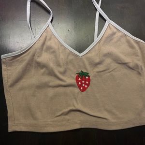 Beige V-Neck Cropped Strawberry Cami